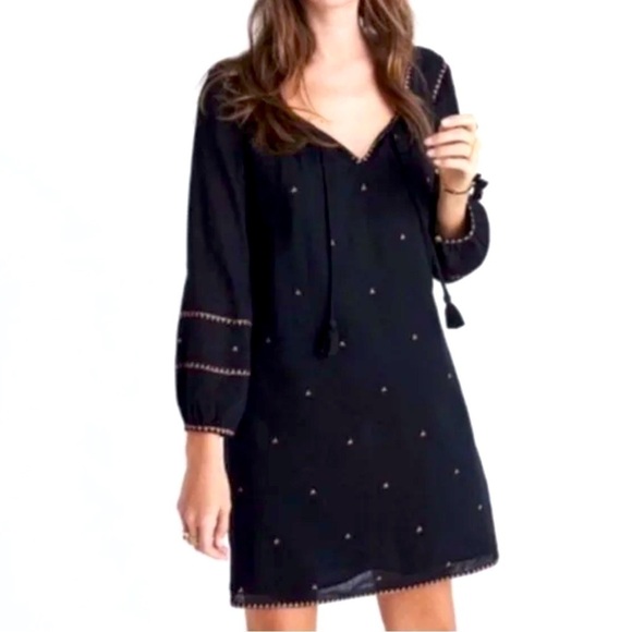 Madewell Signal Embroidered Black Mini Shift Tunic Dress Size Small Fall Autumn - Picture 2 of 13